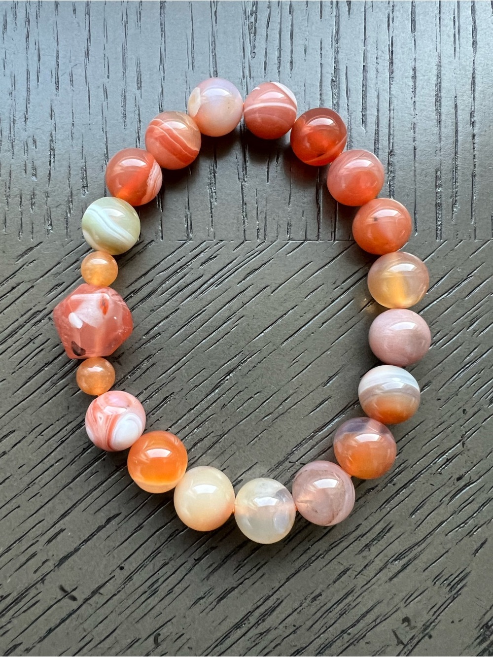 Orange Botswana with Moroccan agate bracelet 10mm SIZE 6.5’